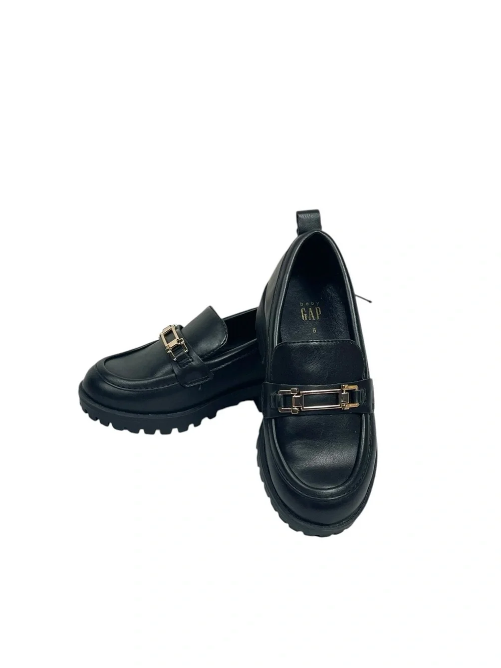 GAP Black Leather Lug Sole Loafers with Gold Accent Size 8